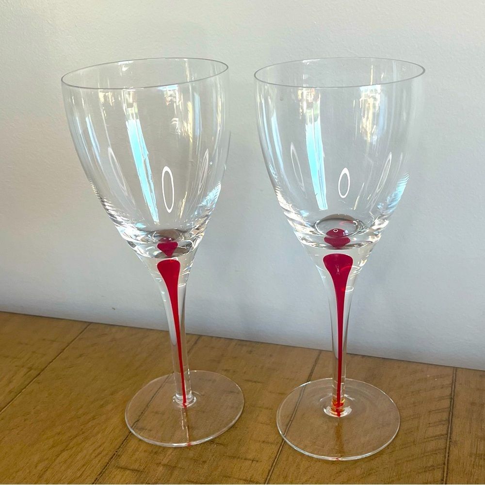 Pier 1 Red Tear Drop Wine Glasses set of 2